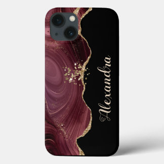 Glitter maroon Bourgogne met namen Hoesje-Mate iPh iPhone 13 Hoesje
