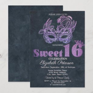 Glitter Masque Paars Sweet 16 Kaart
