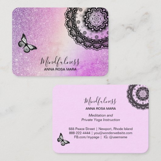 *~* Glitter Meditation Butterfly Reiki Mandala Visitekaartje (Voorkant / Achterkant)