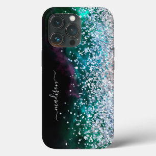 Glitter Meisje Modern Glans Zoete 16 Zwart Zilver iPhone 13 Pro Hoesje
