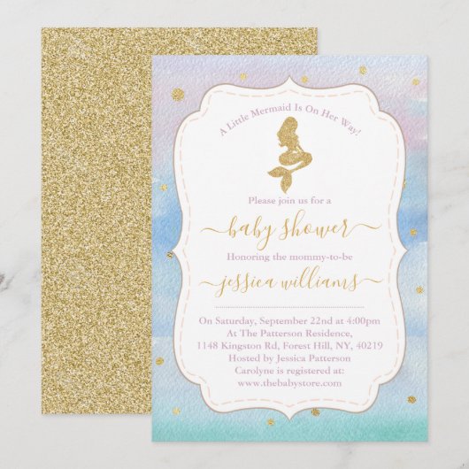 Glitter Mermaid Baby shower Kaart (Voorkant / Achterkant)