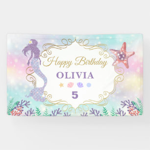 Glitter Mermaid Birthday onder Zee Banner
