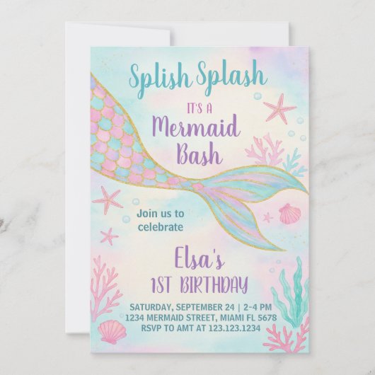Glitter Mermaid Birthday Uitnodiging (Voorkant)
