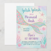 Glitter Mermaid Birthday Uitnodiging (Voorkant / Achterkant)
