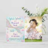 Glitter Mermaid Birthday Uitnodiging (Staand voorkant)
