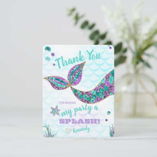Glitter Mermaid, Dank u wel, onder het Zee Bedankkaart (Staand voorkant)