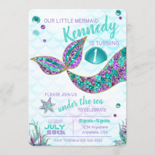 Glitter Mermaid Invitation, onder de Zee Partij, Kaart