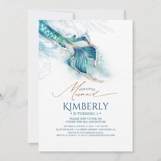 Glitter Mermaid Invitation onder het Zee Party Kaart (Voorkant)