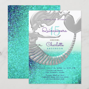 Glitter Mermaid Quinceanera Birthday Kaart