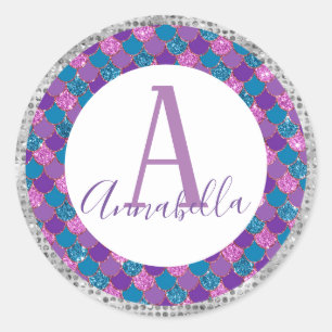 Glitter Mermaid Tail met aangepaste naam Ronde Sticker