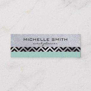 Glitter met Green Silver Chevron Pattern Mini Visitekaartje