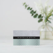 Glitter met Green Silver Chevron Pattern Visitekaartje (Staand voorkant)