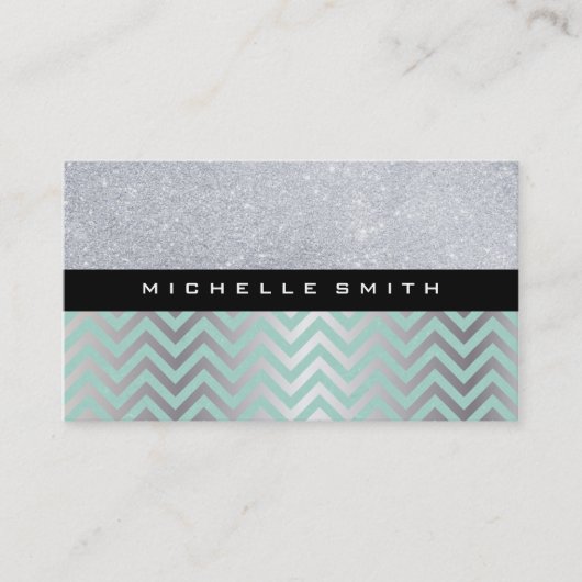 Glitter met Green Silver Chevron Pattern Visitekaartje (Voorkant)