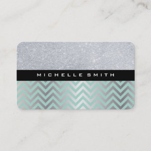 Glitter met Green Silver Chevron Pattern Visitekaartje