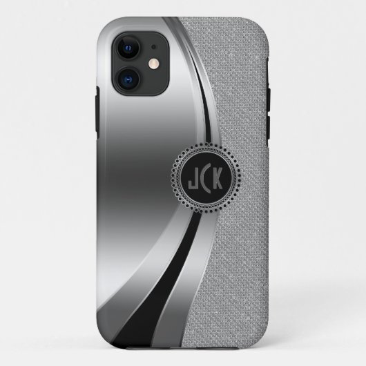 Glitter met monogrammetallisch zilver en diamanten Case-Mate iPhone case (Achterkant)