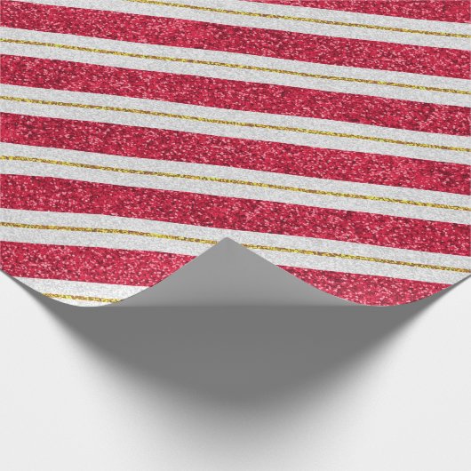 Glitter met rode, witte en goudkleurige Stripe fee Cadeaupapier (Hoek)