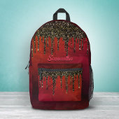 Glitter met roodzwart en goudglitter druppelt mono bedrukte rugzak