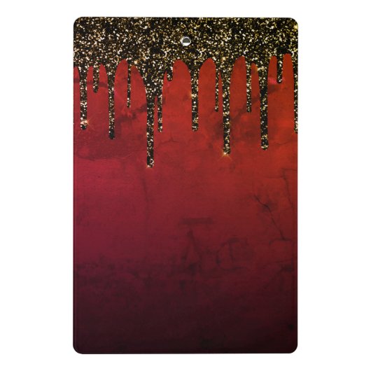Glitter met roodzwart en goudglitter druppelt mono mini klembord (Achterkant)