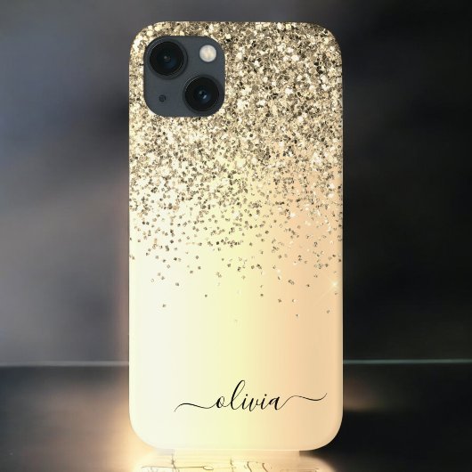 Glitter Metal Monogram Glam Name Gold Glitter Case-Mate iPhone Case