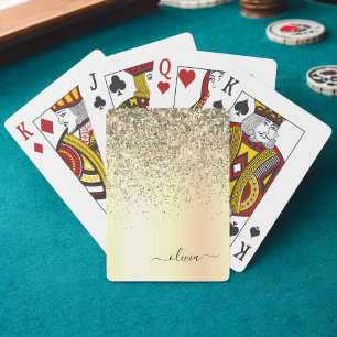 Glitter Metal Monogram Glam Name Gold Glitter Pokerkaarten