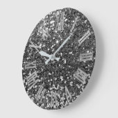 Glitter Metallic Roman Numbers Silver Grahit Grey Grote Klok (Hoek)
