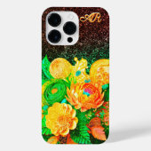 Glitter monogram bloem boeket iPhone hoesje (Achterkant)