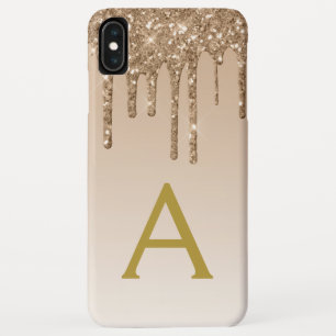 Glitter Monogram goudbruinkoolbrij iPhone XS Max Hoesje