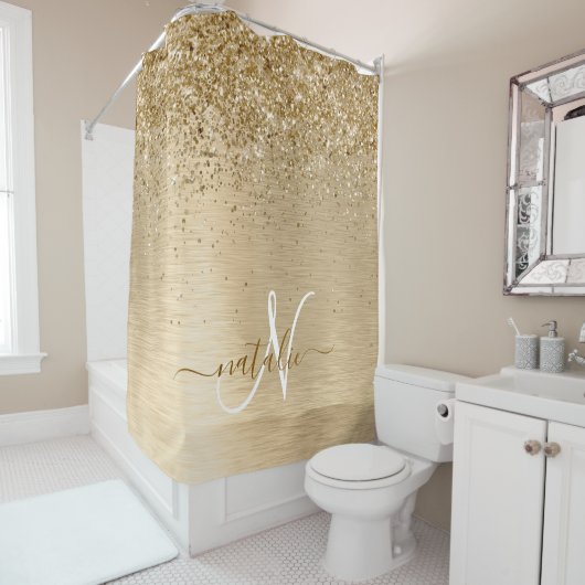 Glitter-monogram goudpenseel douchegordijn (In situ)