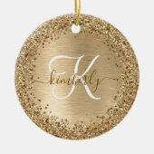 Glitter-monogram goudpenseel keramisch ornament (Voorkant)