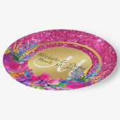 Glitter-monogram goudpenseel papieren bordje (Gekanteld)