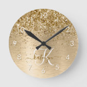 Glitter-monogram goudpenseel ronde klok (Voorkant)