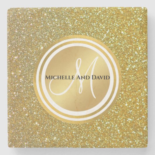 Glitter-monogram goudpenseel stenen onderzetter (Voorkant)