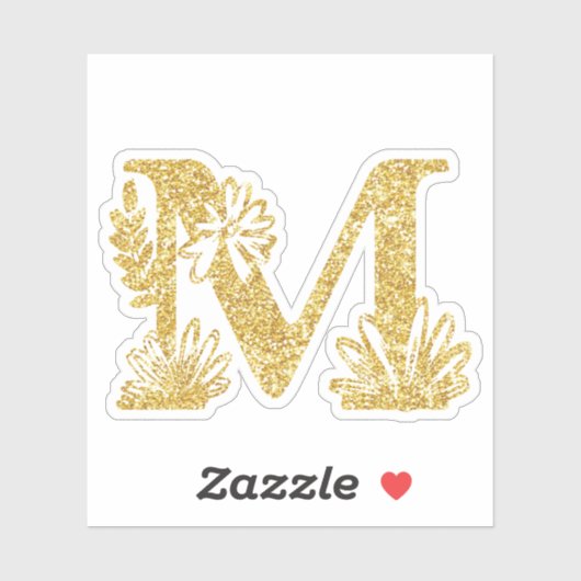 Glitter Monogram Initiaal M Floral Sticker (Vel)