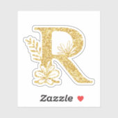 Glitter Monogram Initiaal R Floral Sticker (Vel)