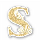 Glitter Monogram Initiaal S Floral Sticker (Voorkant)