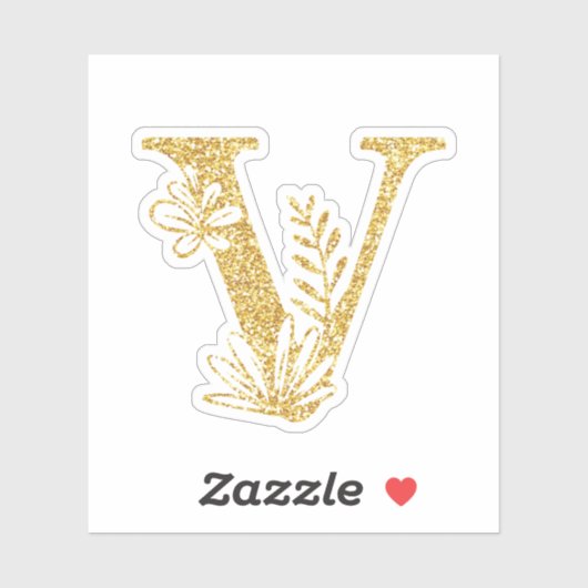 Glitter Monogram Initiaal V Floral Sticker (Vel)
