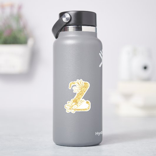 Glitter Monogram Initiaal Z Floral Sticker (HydroFlask)
