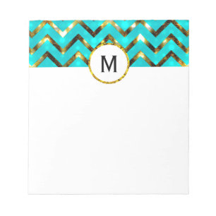 Glitter monogram meisjes blauw goud notitieblok