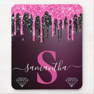 Glitter-monogram voor hot-roze en zwarte druppels muismat