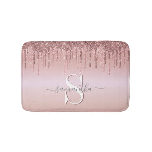 Glitter Monogrammed Pink Rose Gold Badmat