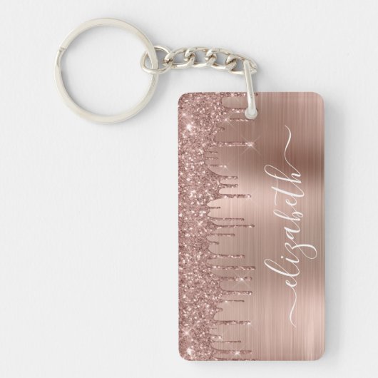 Glitter Monogrammed roos Gold Dripping Sleutelhanger (Voorkant)