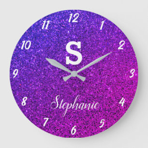 Glitter Monogrammen Paars Roze Elegant Cadeau Favo Grote Klok