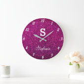 Glitter Monogrammen Paars Roze Modern Cadeau Favor Grote Klok (Huis)