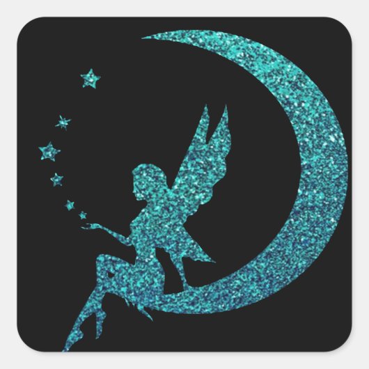 Glitter Moon Fairy Vierkante Sticker (Voorkant)