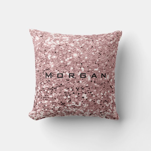 Glitter Name Mode Sequin Pink Blush Powder Roos Kussen (Voorkant)