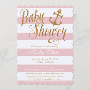 Glitter Nautical Girl Baby shower Invitation II Kaart