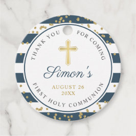 Glitter Navy Stripes First Heilige Communie Bedankjes Labels