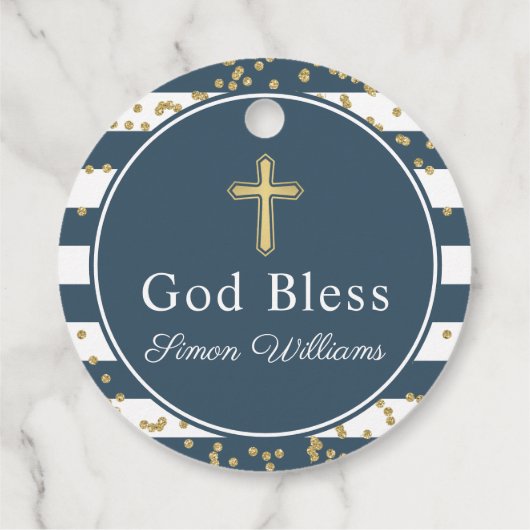 Glitter Navy Stripes First Heilige Communie Bedankjes Labels (Achterkant)