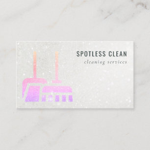 Glitter Neon Pink Oranje Broom Cleaning Service Visitekaartje