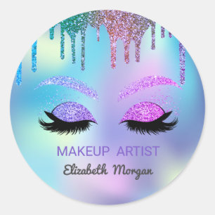 Glitter nep wimpers, Regenboog druppels Holografis Ronde Sticker